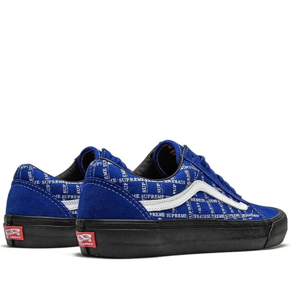 SUPREME X VANS Men's Old Skool Pro Logo Pattern Size 10.5 In Royal/Black